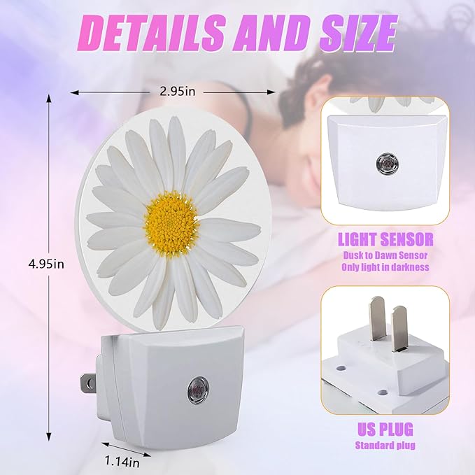 Daisy Night Light Chamomile Night Lights LED Lamp Round Plug into Wall - Image 2