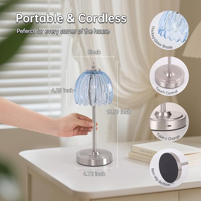Tulip Table Lamp with 5200mAh Battery & Touch Control, Cordless Small Table - Image 9