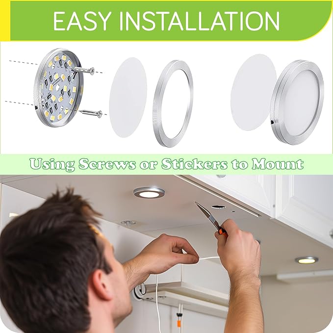 Curio Display Cabinet Light Kit, Small Round Under Counter LED Puck Lights - Image 3