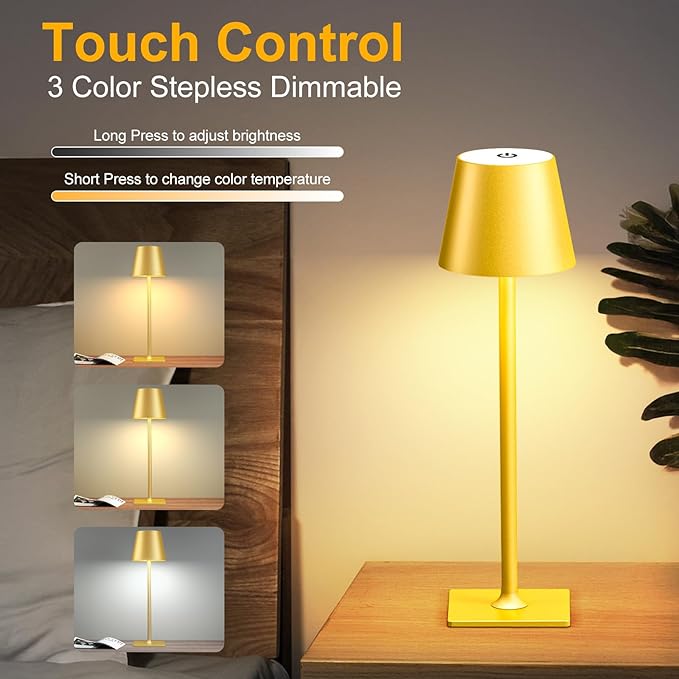 2 Pack Gold Rechargeable Table Lamps, Cordless Lamp - Image 6