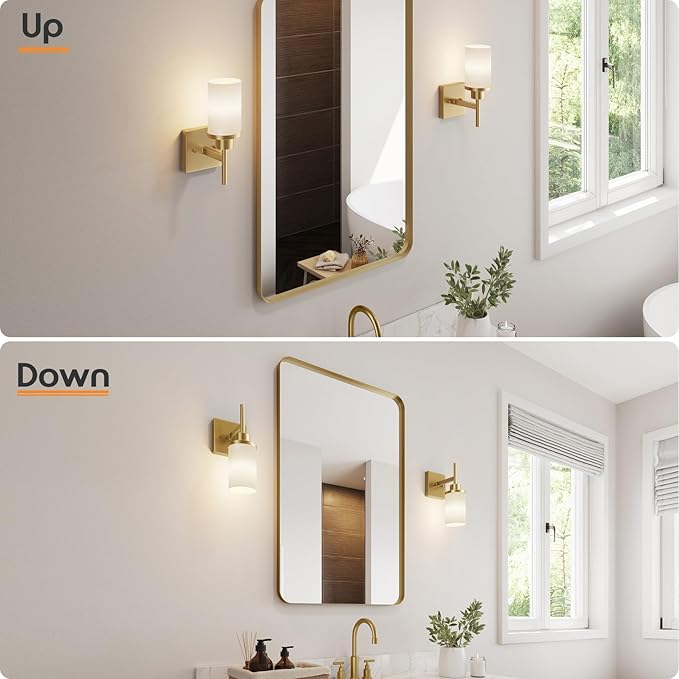 Vanity Lighting Fixtures with White Frosted Glass Shade, Modern Gold Wall Lamps - Image 4