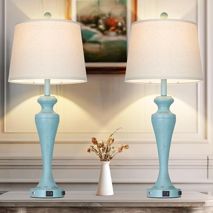 30" Blue Table Lamps Set of 2, Touch Control Coastal Living Room Lamp - Image 5
