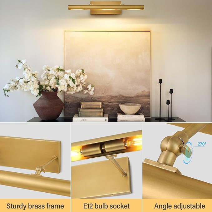 Art Picture Frame Wall Light: 24" Glod Dimmable Vintage Artwork Brass Painting - Image 5