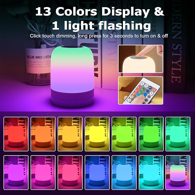 Small Kids Night Light, 13 Color Dimmable LED Lamp, Portable Stepless Dimming - Image 4