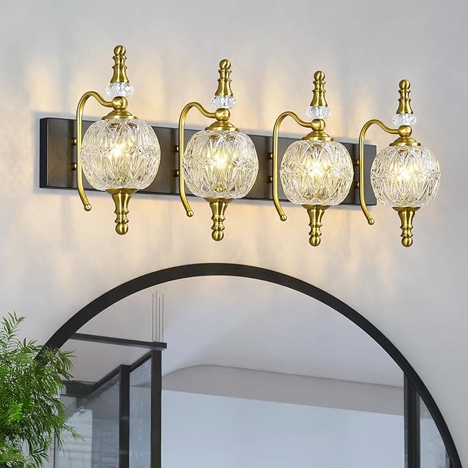 Modern Crystal Bathroom Vanity Lights Fixtures Over Mirror Black Gold Vintage by LBSQJ