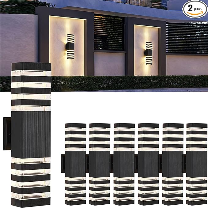 6Pack 18inch LED Square Up & Down Wall Lights, 24W Outdoor Wall Light 4000K Day by Yongjishun