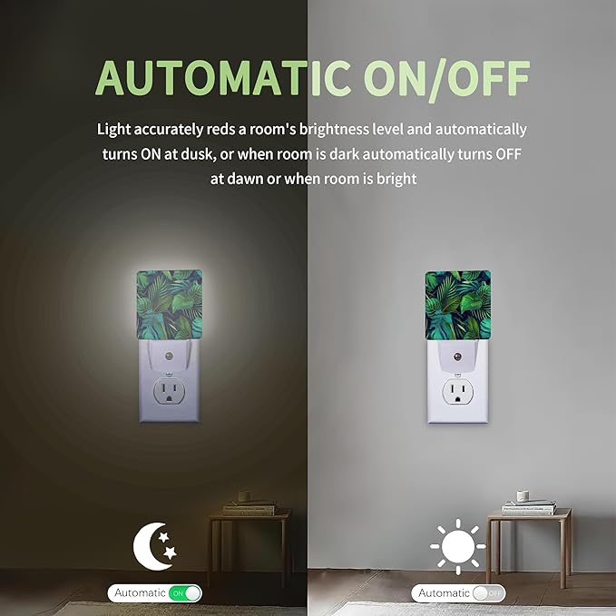 Green Palm Leaf Night Light, Tropical Plants Night Light Plug into Wall - Image 4