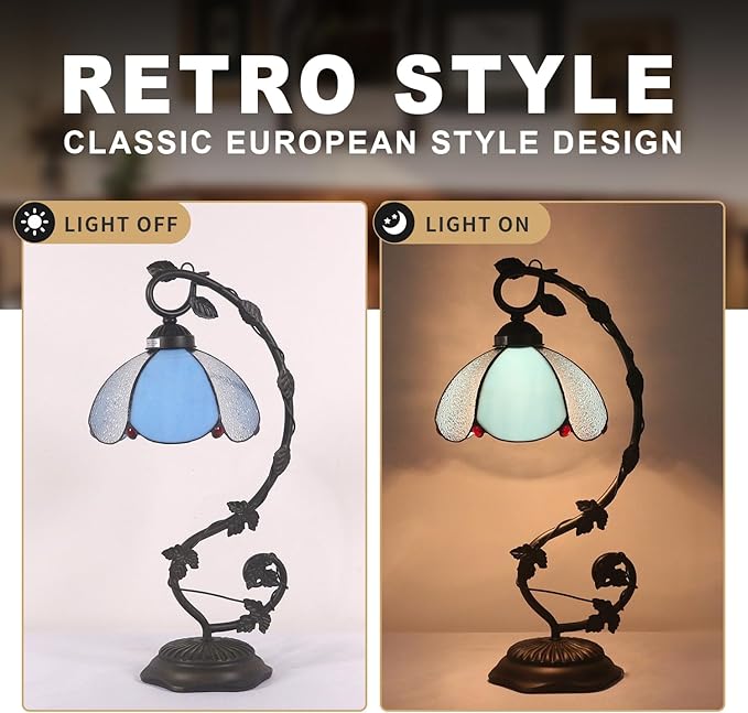 Stained Glass Table Lamp, Vintage Table Lamp, Bronze Metal Leaf Base Lamp - Image 3