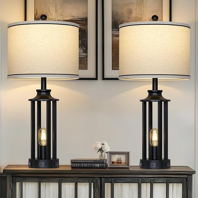 27.5" Black Farmhouse Table Lamps Set of 2, Tall Vintage Lamps - Image 2