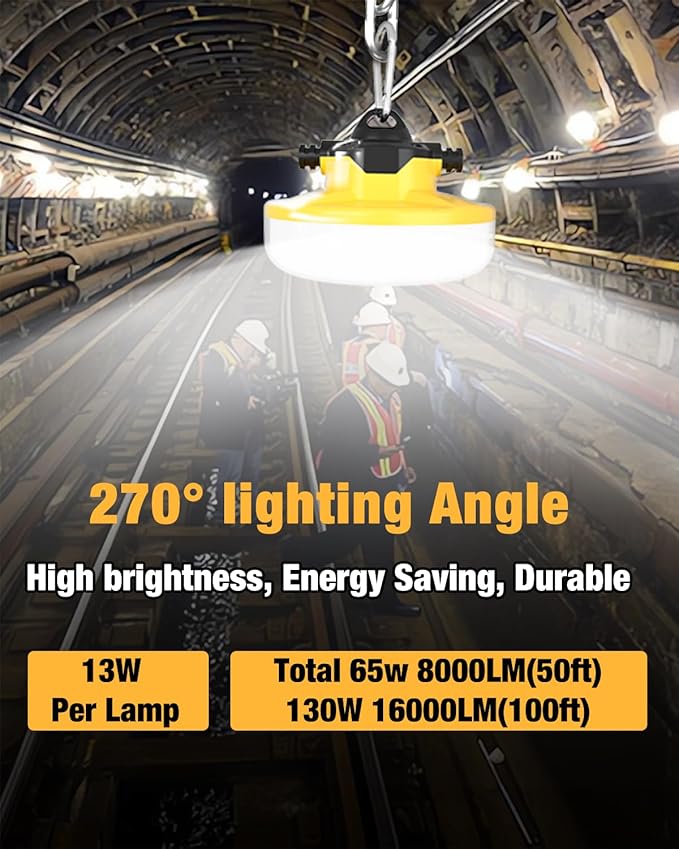 LED Construction String Light 50FT, 65W 8000Lm Industrial LED String Work Lights - Image 5