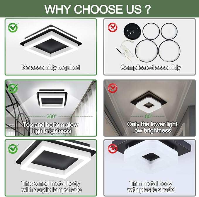 CANEOE 2 Packs Square Flush Mount Ceiling Light, 6000K Modern LED Ceiling Light - Image 3