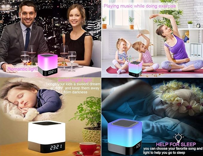 Night Lights Bluetooth Speaker, Alarm Clock Bluetooth Speakers Touch Sensor - Image 8