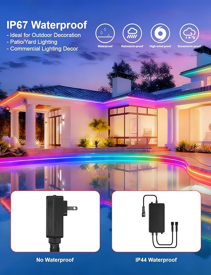 COB LED Strip Lights, RGB Smart IC, IP67 Waterproof, Dimmable 20FT/6M, Color - Image 3