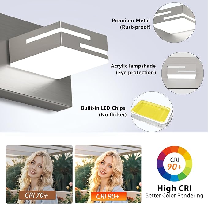 LED Modern Bathroom Vanity Light Fixtures, 4-Light 28-inch Dimmable Brushed - Image 2