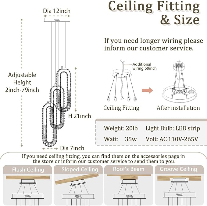 Modern Crystal Chandeliers LED Pendant Lighting Ring Black Flush Mount Ceiling - Image 4