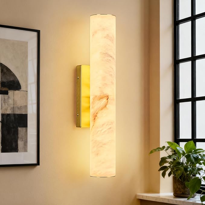 LMQNINE Natural Alabaster Wall Sconces Spanish Marble Wall Light Cylinder - Image 6
