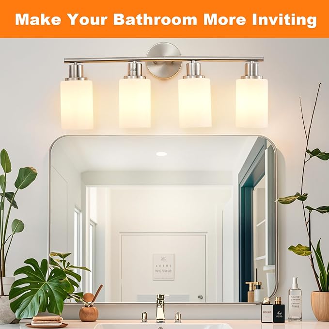 DLLT 4-Light Bathroom Light Fixtures: Nickel Modern Vanity Lights - Image 2