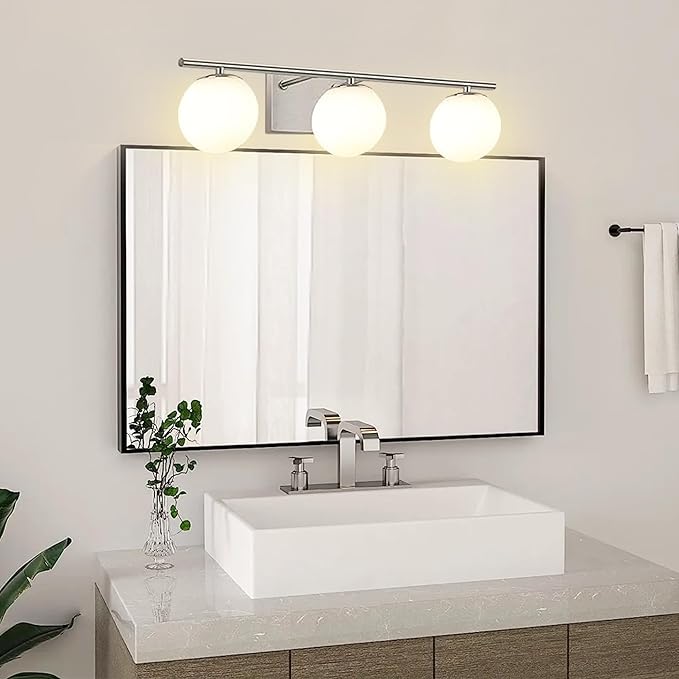 New Bathroom Vanity Light Fixtures 3 Lights Brushed Nickel Glass Shade Modern - Image 8