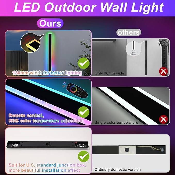 Outdoor LED Wall Lights for House, 2 Pack Long RGB Outdoor Wall Lights - Image 5