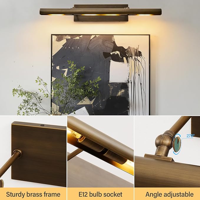 Art Picture Frame Wall Light: 30" Dimmable Antiquing Artwork Copper Painting - Image 5