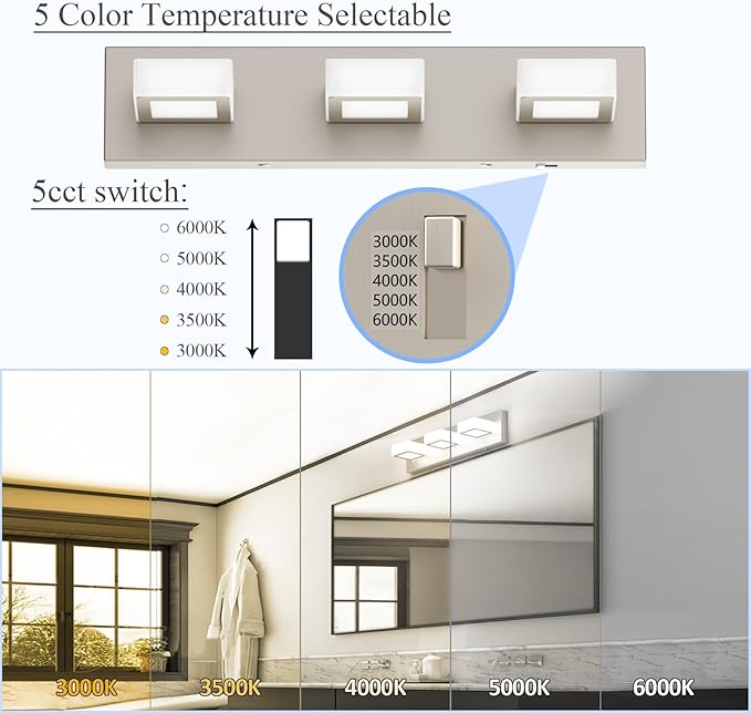 Ralbay 5 Color Temperature Brushed Nickel Bathroom Vanity Lights Dimmable - Image 2