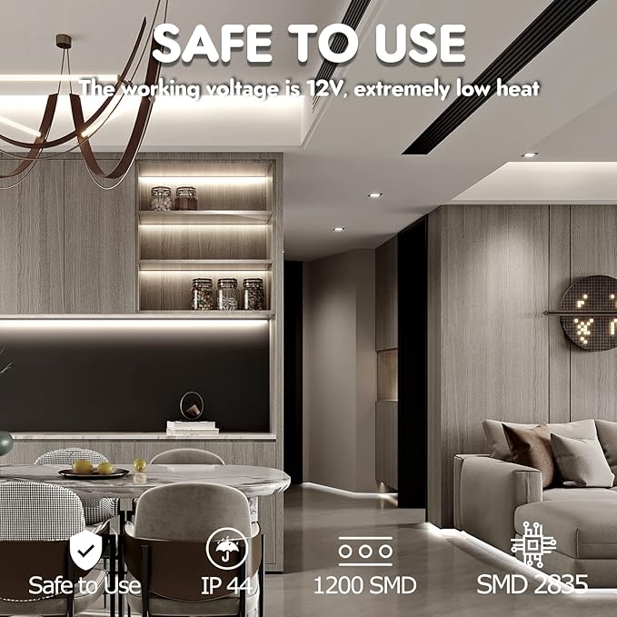White LED Strip Lights, IP44 Waterproof 2835 LED Lights, 6000K 12V 65.6ft/20m - Image 2