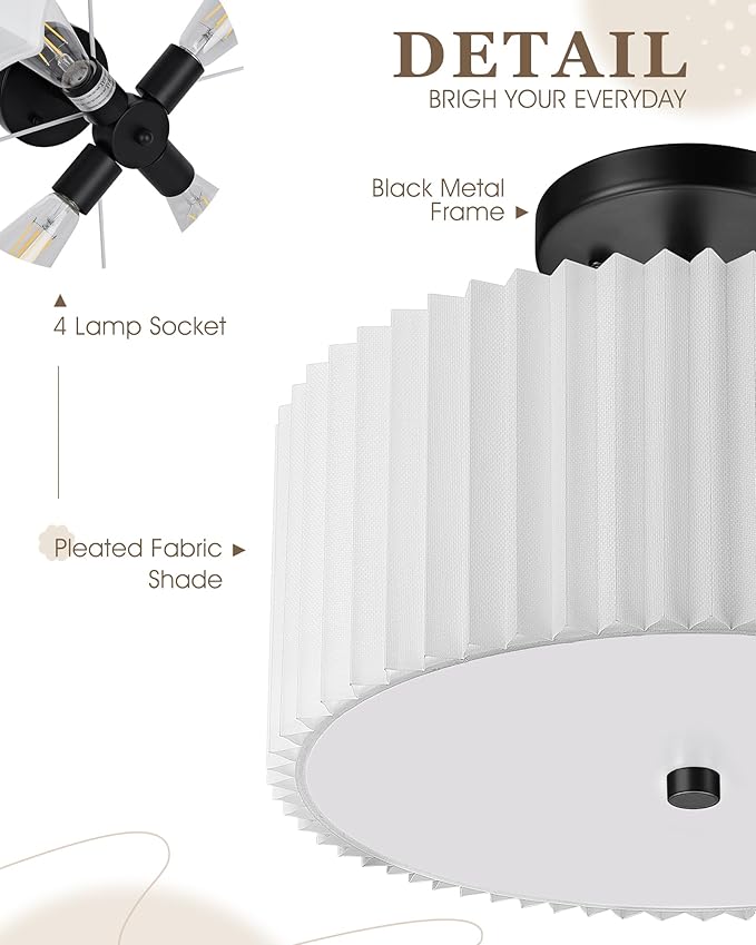 Semi Flush Mount Ceiling Lights, 4-Light 18" Matte Black Ceiling Light Fixture - Image 3