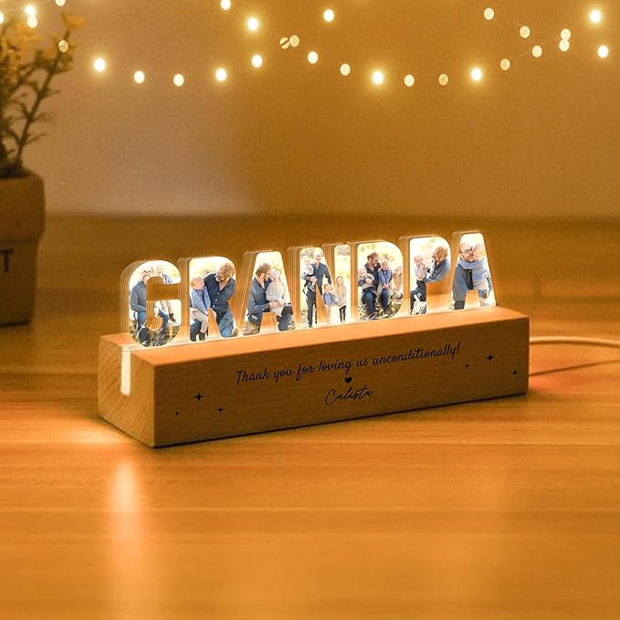 Personalized Grandpa Photo Collage LED Night Light, Custom Photo, Quote & Name - Image 4