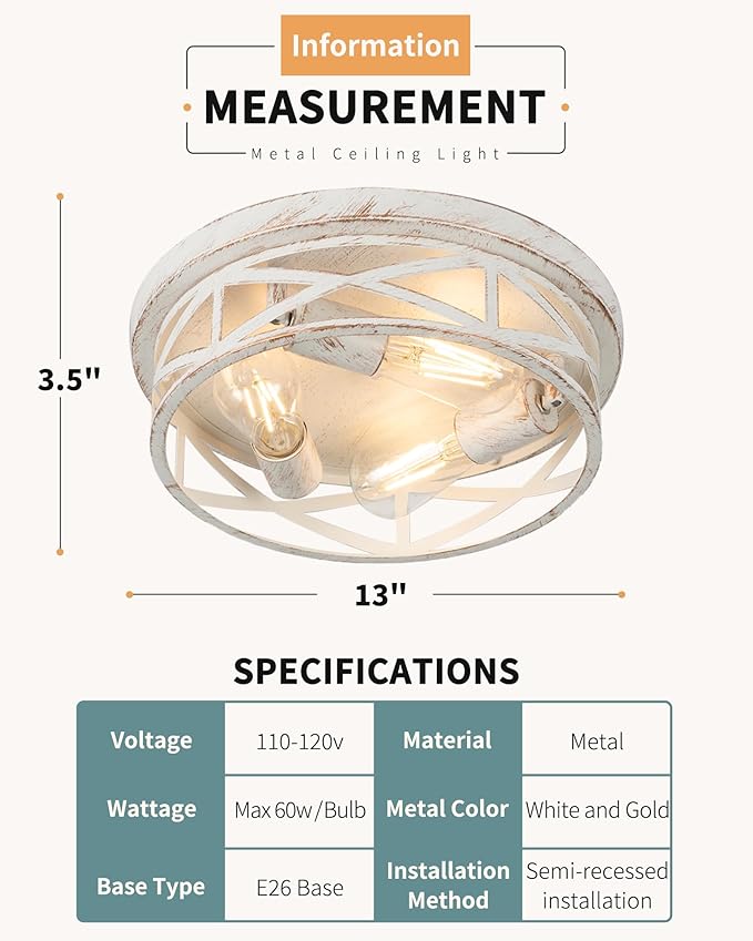 3-Light Cage Ceiling Light Fixtures, Indoor Modern Close to Ceiling Lights - Image 3