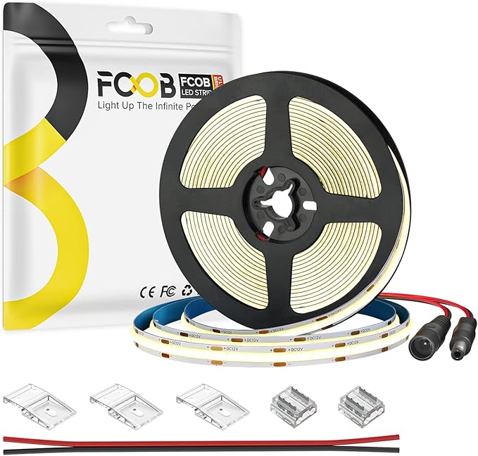 16.4FT COB LED Strip DC12V Warm White Flexible High Density Uniform Bright Light by FCOB