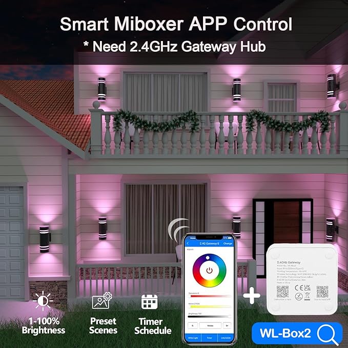wowlite Outdoor Wall Lights for House, Remote Control Smart RGBCW Up and Down - Image 5