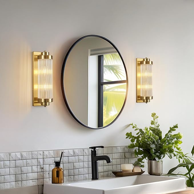 Gold Wall Sconces with Crystal Glass Strip Bathroom Sconces Modern Wall Lights - Image 4