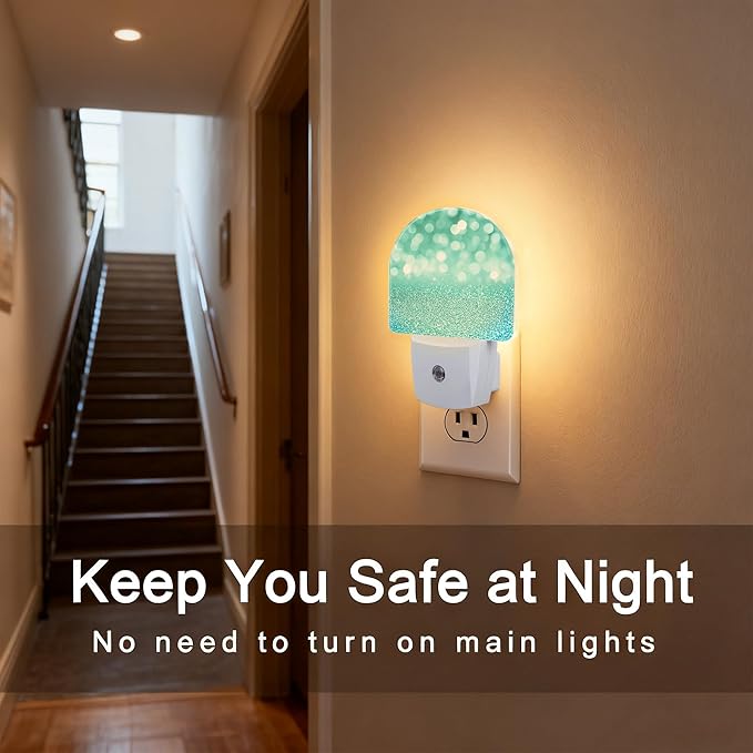 Teal Turquoise Glitter Night Light, Dusk-to-Dawn Auto Sensor Plug in Night Light - Image 4
