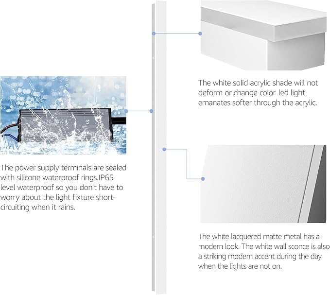 2 Pack 47.25inch Long Outdoor White Wall Lights 35W 3000K Modern Porch Lights - Image 3