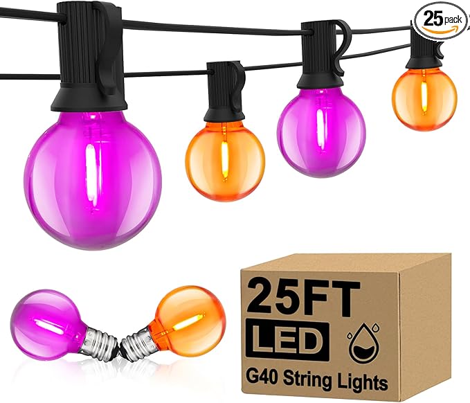 25FT G40 LED Outdoor Halloween String Lights, Hanging Patio Lights by Goothy