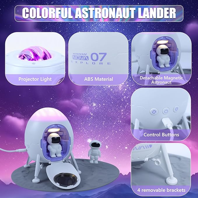 Lander Astronaut Projector Night Light, Built-in Speaker Space Man Buddy LED - Image 5