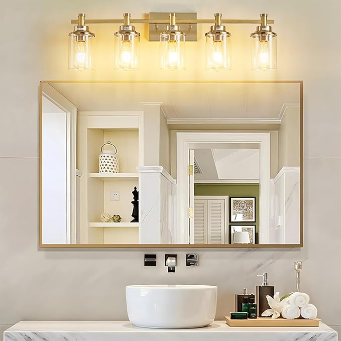 5-Light Modern Vanity Lights Over Mirror, Brushed Brass Bathroom Sconce - Image 2