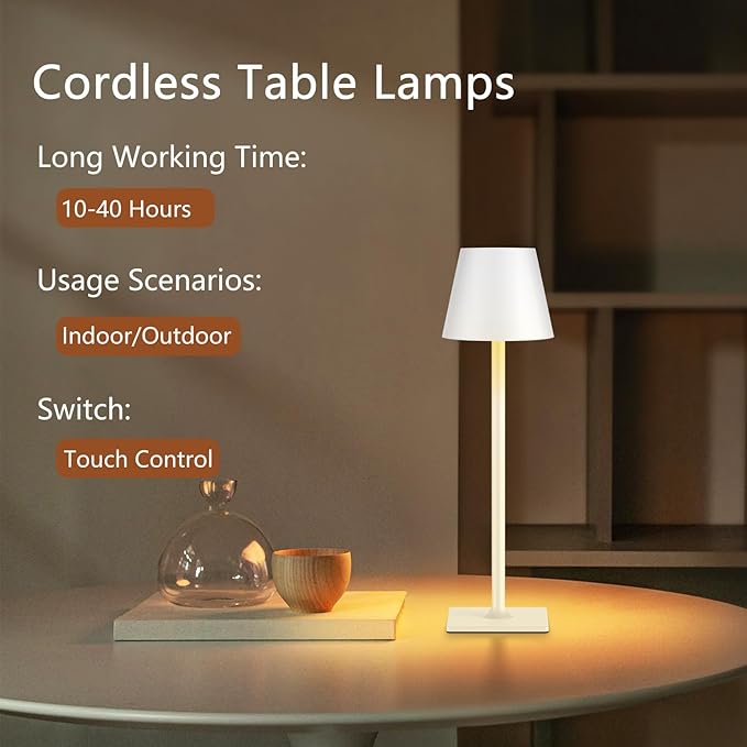 White Cordless Table Lamp Set of 2 - Image 3