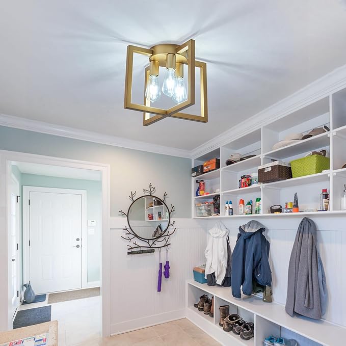 ZGLAOJT 3-Lights Ceiling Light Fixture, Modern Gold Semi Flush Mount Chandelier - Image 8