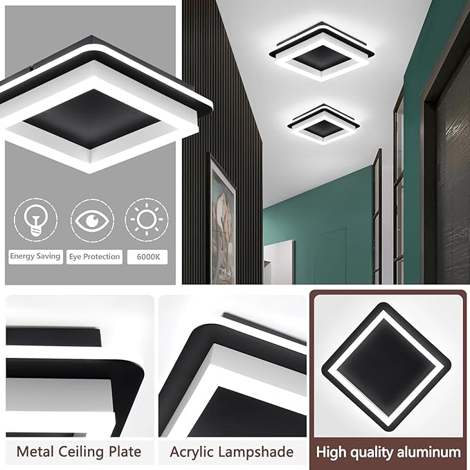 CANEOE 2 Packs Square Flush Mount Ceiling Light, 6000K Modern LED Ceiling Light - Image 7