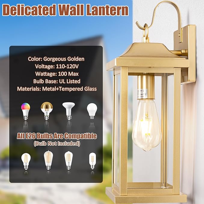 17 Inch Large Gold Outdoor Sconces Wall Lighting 2-Pack, Exterior Light - Image 7