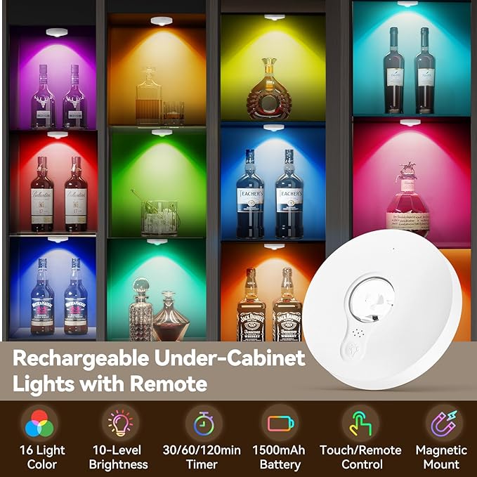 Rechargeable Puck Lights with Remote, 12 Pack Magnetic Under Cabinet Lighting - Image 2