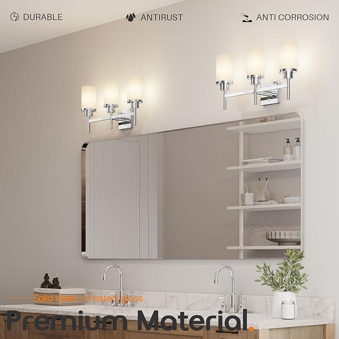 Bathrom Light Fixtures Polished Chrome 3 Vanity Lights - Image 6