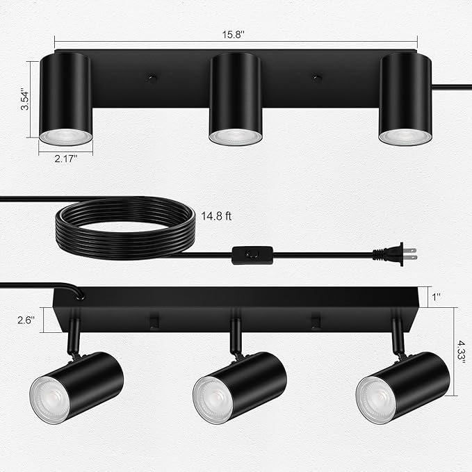 3 Light Track Lighting Kit, Industrial LED Wall Light - Image 5