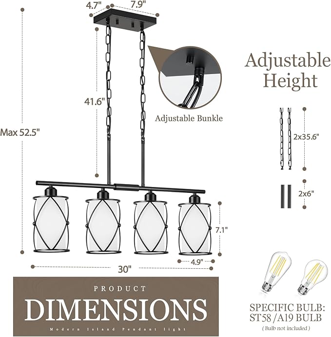 4-Light Kitchen Island Lighting, Modern Black Linear Dining Room Light Fixtures - Image 3