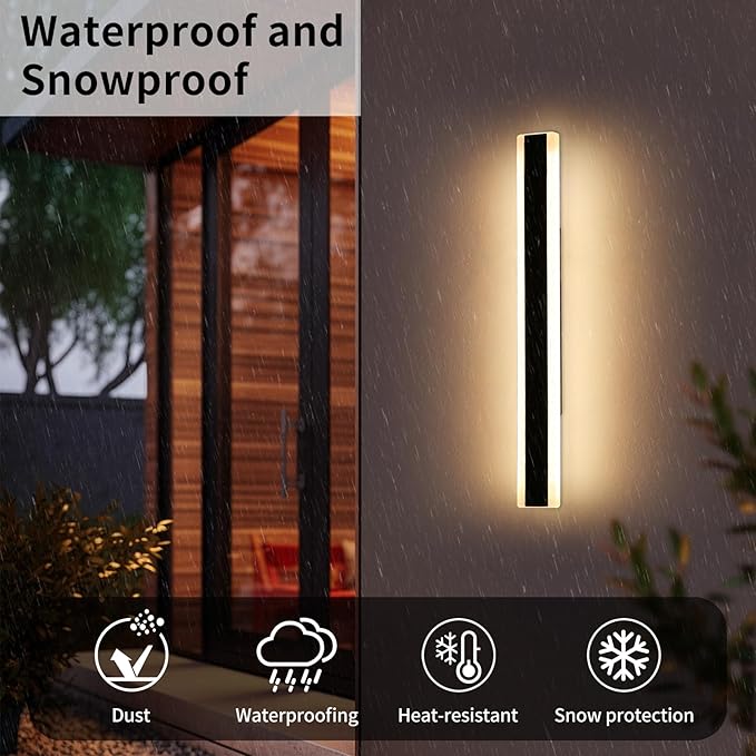 Outdoor Wall Light Fixture, 31.4inch Black Modern Linear Exterior Sconce - Image 5