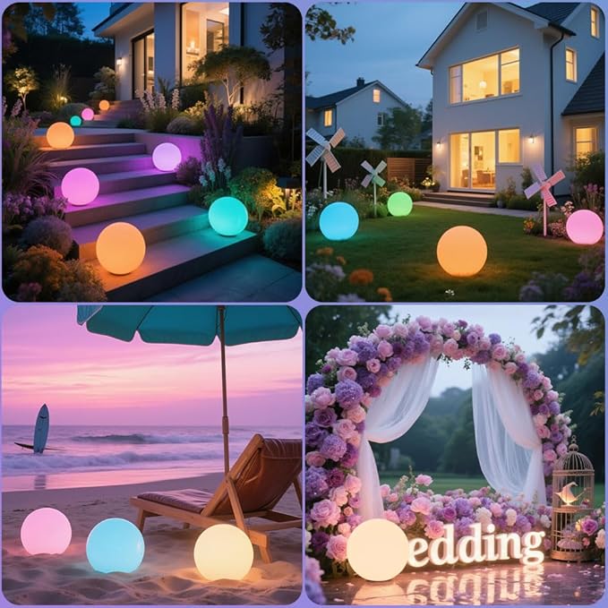 10-in Solar Globe Light, Solar Garden Ball Light Outdoor w/Remote, 16 RGB Color - Image 4