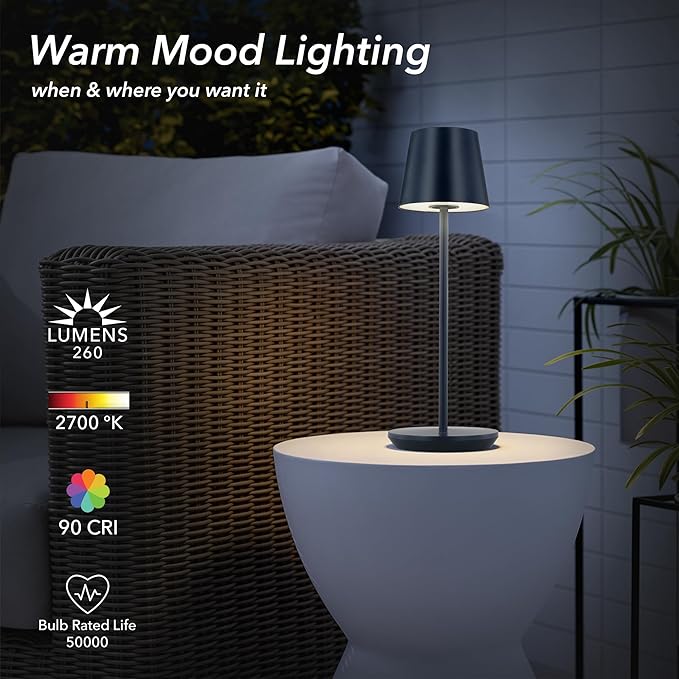 Generation Lighting Mena Accent Rechargeable Table Lamp – 14.5” Hague Blue - Image 3