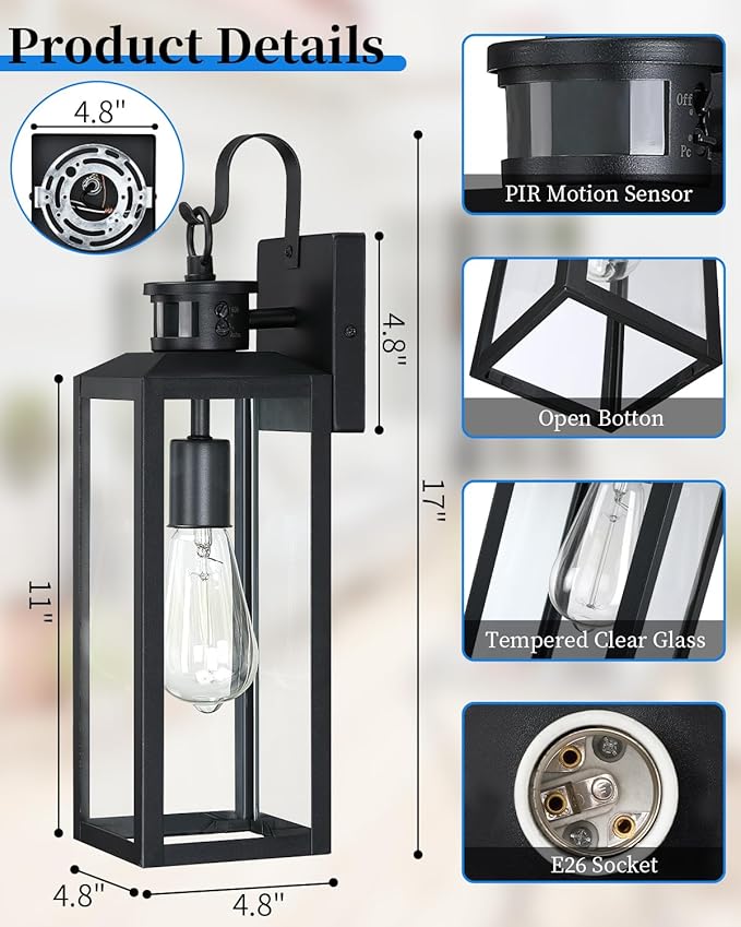 17'' Motion Sensor Outdoor Lights Wall Mount, Dusk to Dawn Exterior Light - Image 7