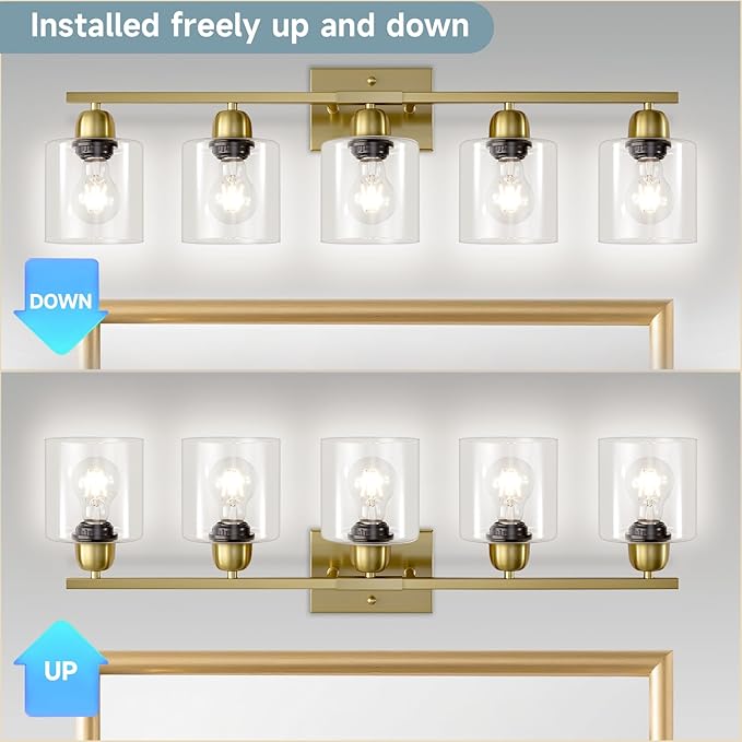 Modern Brushed Gold 5 Light Bathroom Vanity Light, 31 inch Vanity Lights - Image 5
